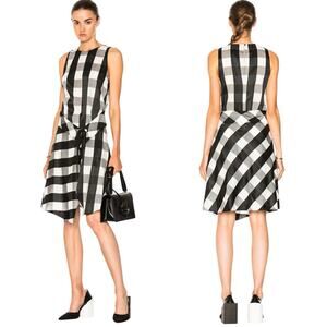 rag & bone Brighton Asymmetrical Dress Black-and-white Gingham Check size XS